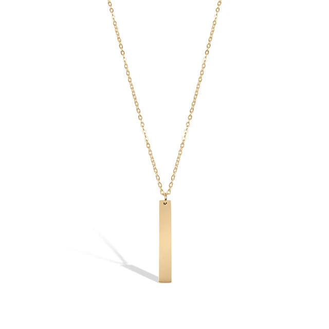 18K Gold Engraved Vertical Bar Necklace | Personalized Stainless Steel - Winks Design Studio,LLC