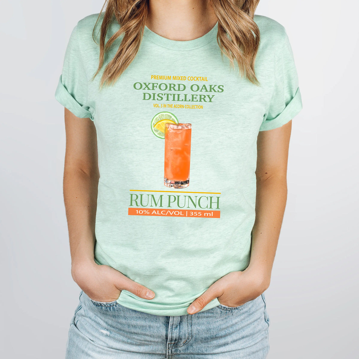 Winks Design Studio Oxford Oaks Distillery Rum Punch T-shirt featuring a vibrant, colorful graphic print on a casual cotton tee.