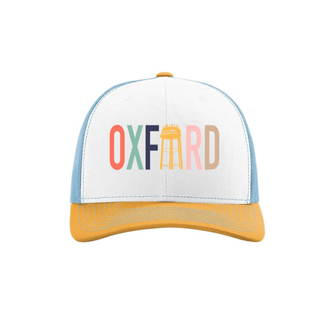 Oxford NC Multicolor Water Tower Trucker Hat - Winks Design Studio,LLC