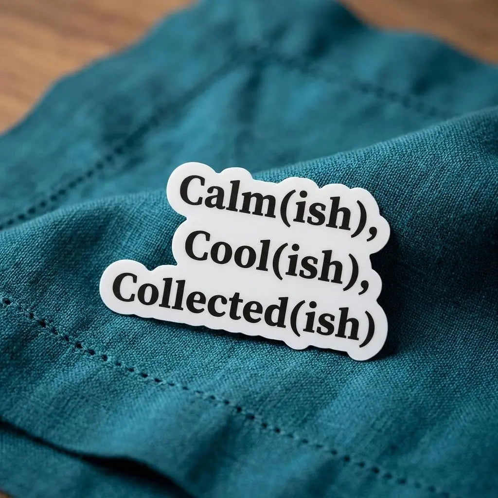 Calm(ish) Cool(ish) Collected(ish) sticker by Winks Design Studio featuring a colorful, playful design on a white background.