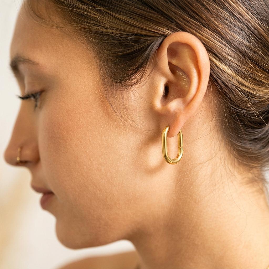 18K Oval Huggie Earrings - Winks Design Studio,LLC