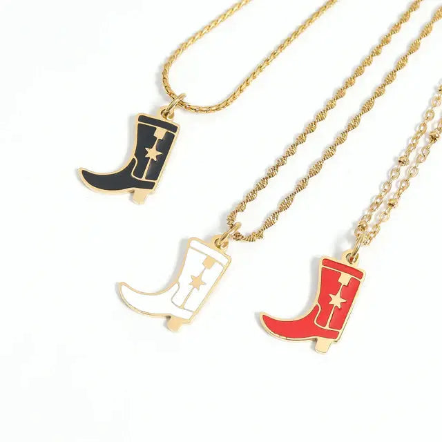 18K gold stainless cowboy boot charm pendant from Winks Design Studio, LLC featuring a detailed cowboy boot design.