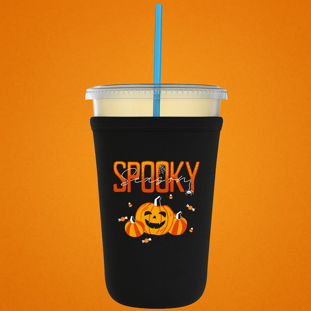 Spooky Season Cup Sleeve by Winks Design Studio, LLC featuring Halloween-themed designs on a reusable cup sleeve.