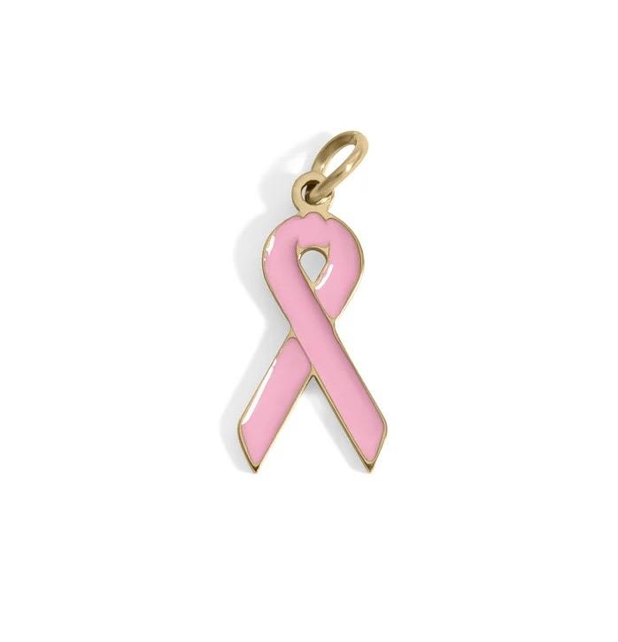 18K Gold Pink Cancer Ribbon Charm