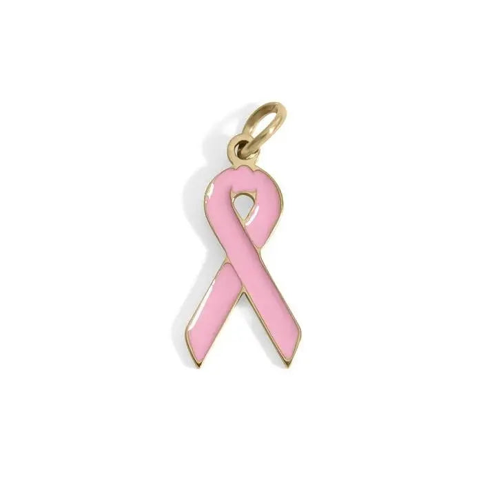 18K gold pink cancer ribbon charm by Winks Design Studio, LLC, featuring a delicate cancer awareness ribbon design.
