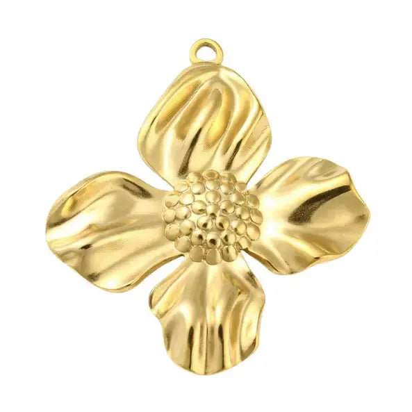 Gold Dogwood Charm by Winks Design Studio, LLC featuring a delicate dogwood flower design on a small charm.