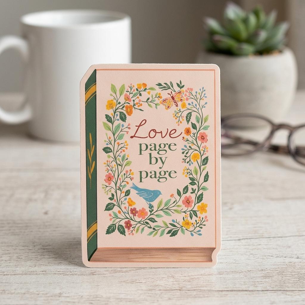Love Page By Page Sticker by Winks Design Studio, LLC, showing a colorful, decorative sticker with love-themed designs on a white background.