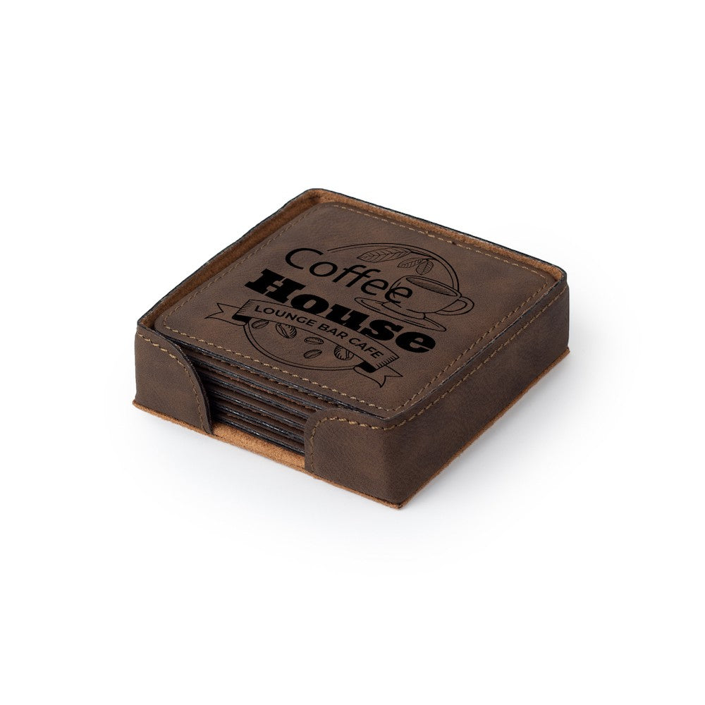 Custom Engraved Leather Coaster Set - Winks Design Studio,LLC