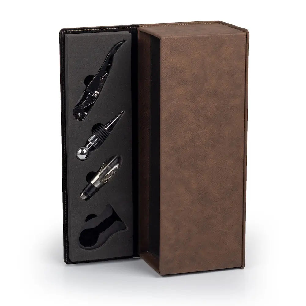 Custom engraved wooden wine box by Winks Design Studio, LLC, featuring intricate carvings and a secure latch for elegant wine storage.