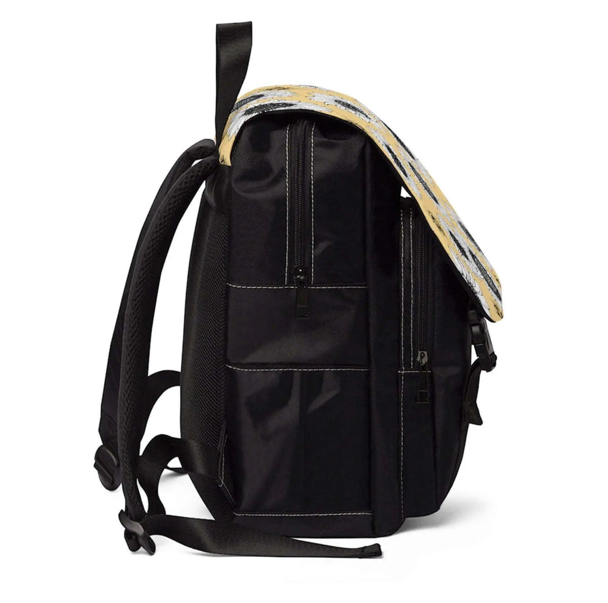 Sunflower-patterned laptop backpack by Winks Design Studio, LLC featuring adjustable straps and spacious interior for daily use.