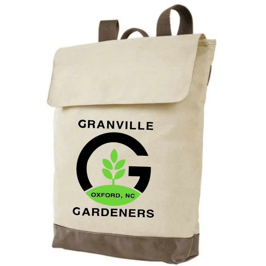 Large canvas backpack by Winks Design Studio, LLC, with a spacious design suitable for gardening or everyday use.