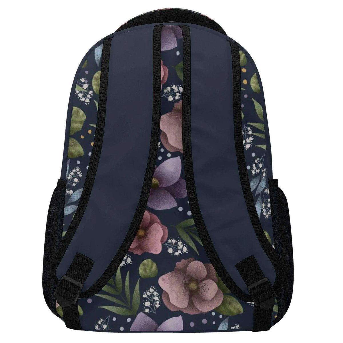 Purple Hydrangea Flower Backpack by Winks Design Studio, LLC, with vibrant floral pattern and adjustable straps.
