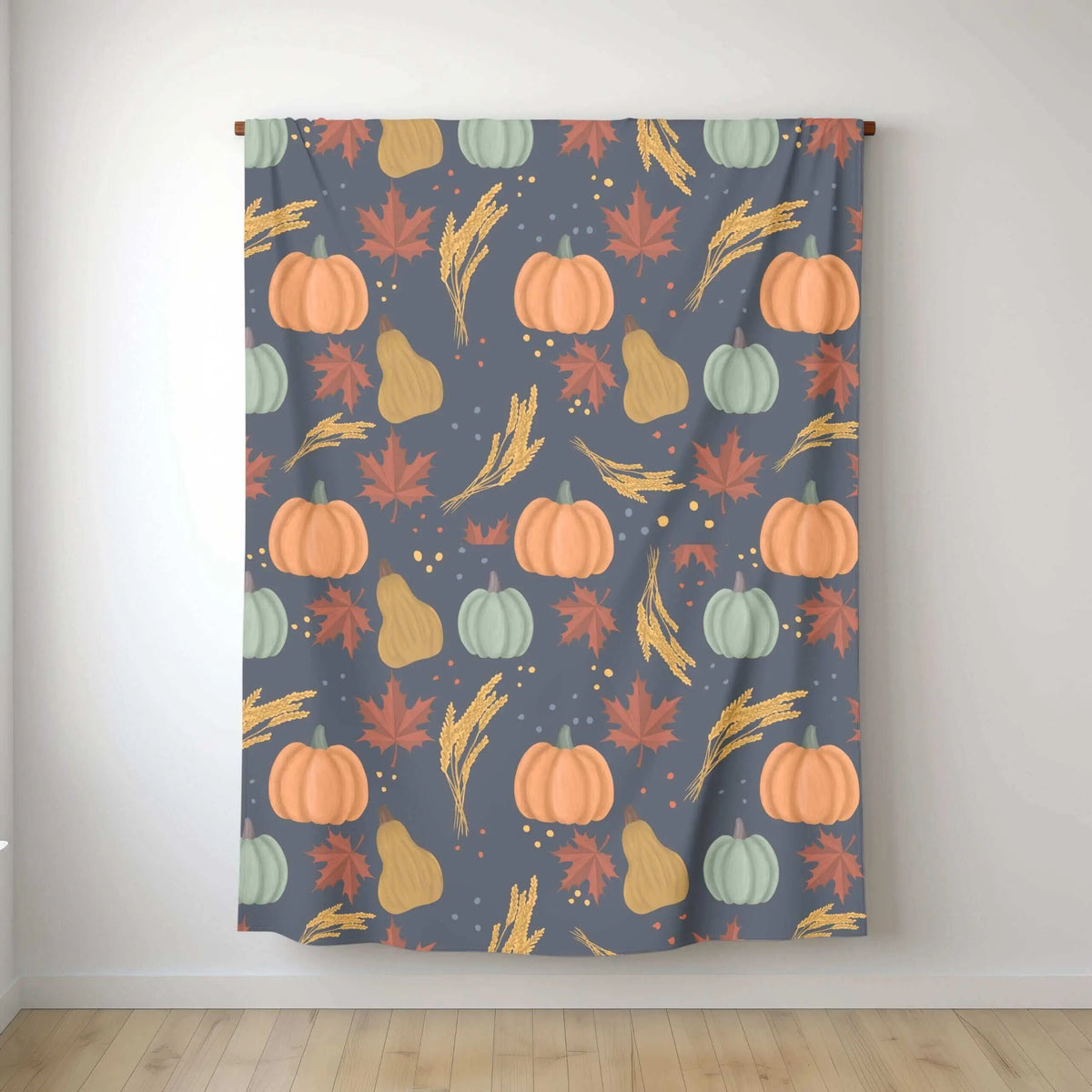 Harvest Pumpkins fleece blanket by Winks Design Studio, LLC, featuring a cozy pumpkin design on a 70x54-inch soft blanket.
