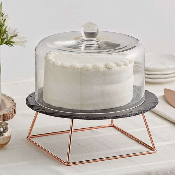 Personalized Slate Cake Stand with Rose Gold Riser - Custom Engraved - Winks Design Studio,LLC