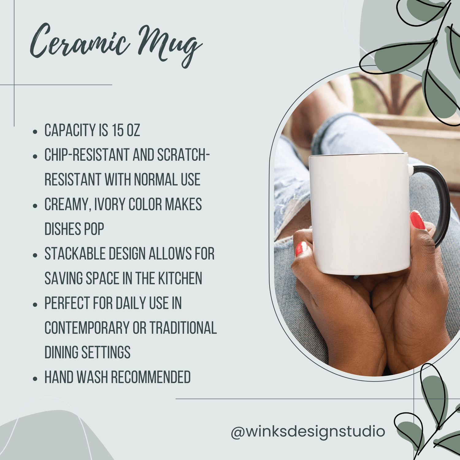 Verdigris Ceramic Mug - Winks Design Studio,LLC