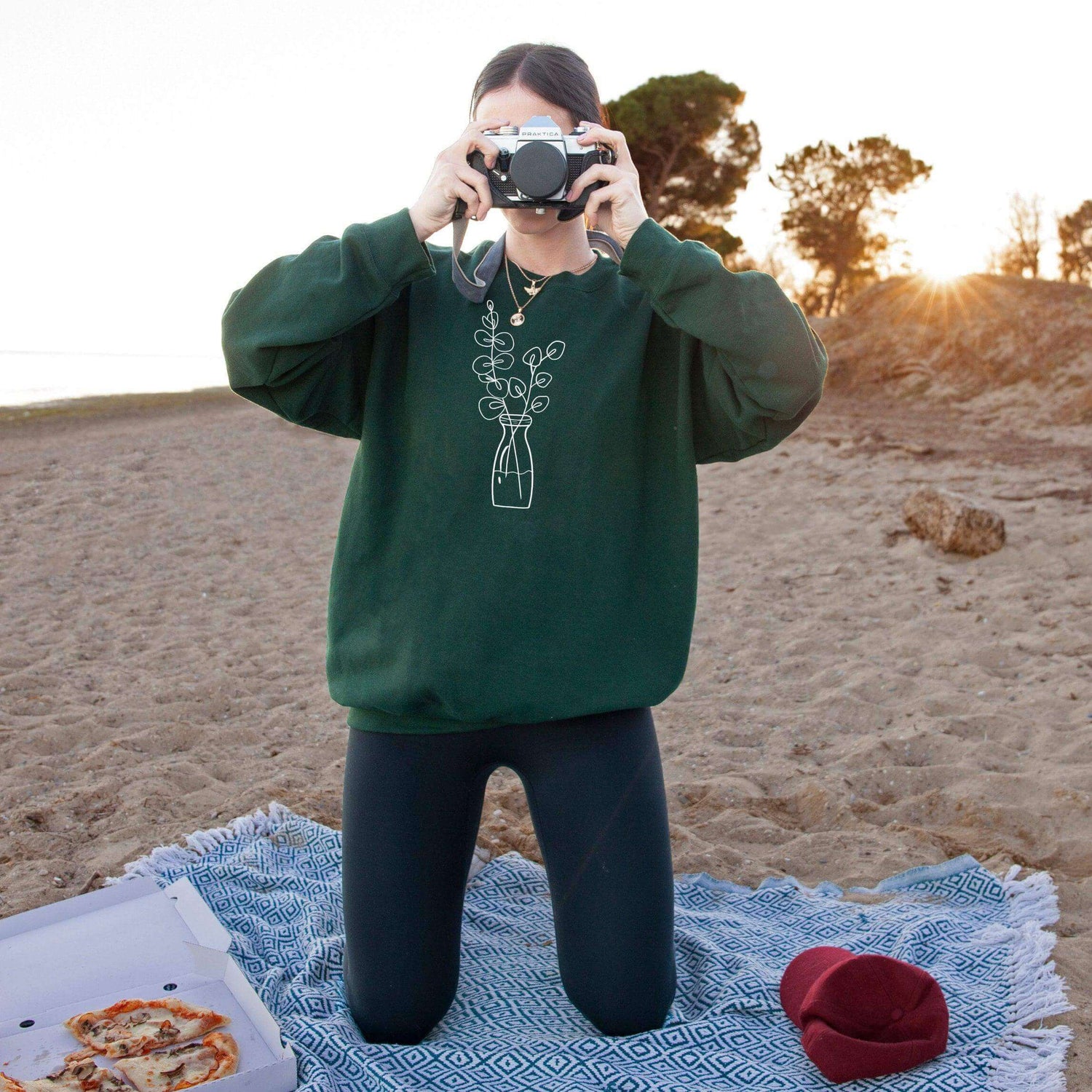 Eucalyptus Flower Crewneck Sweatshirt - Women’s Green Cottagecore Shirt, Botanical Plant Gift - Winks Design Studio,LLC