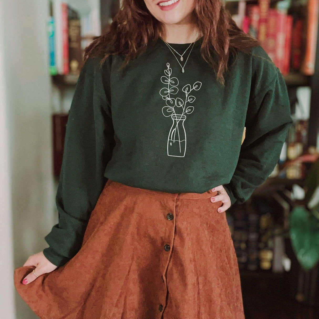 Eucalyptus Flower Crewneck Sweatshirt - Women’s Green Cottagecore Shirt, Botanical Plant Gift - Winks Design Studio,LLC