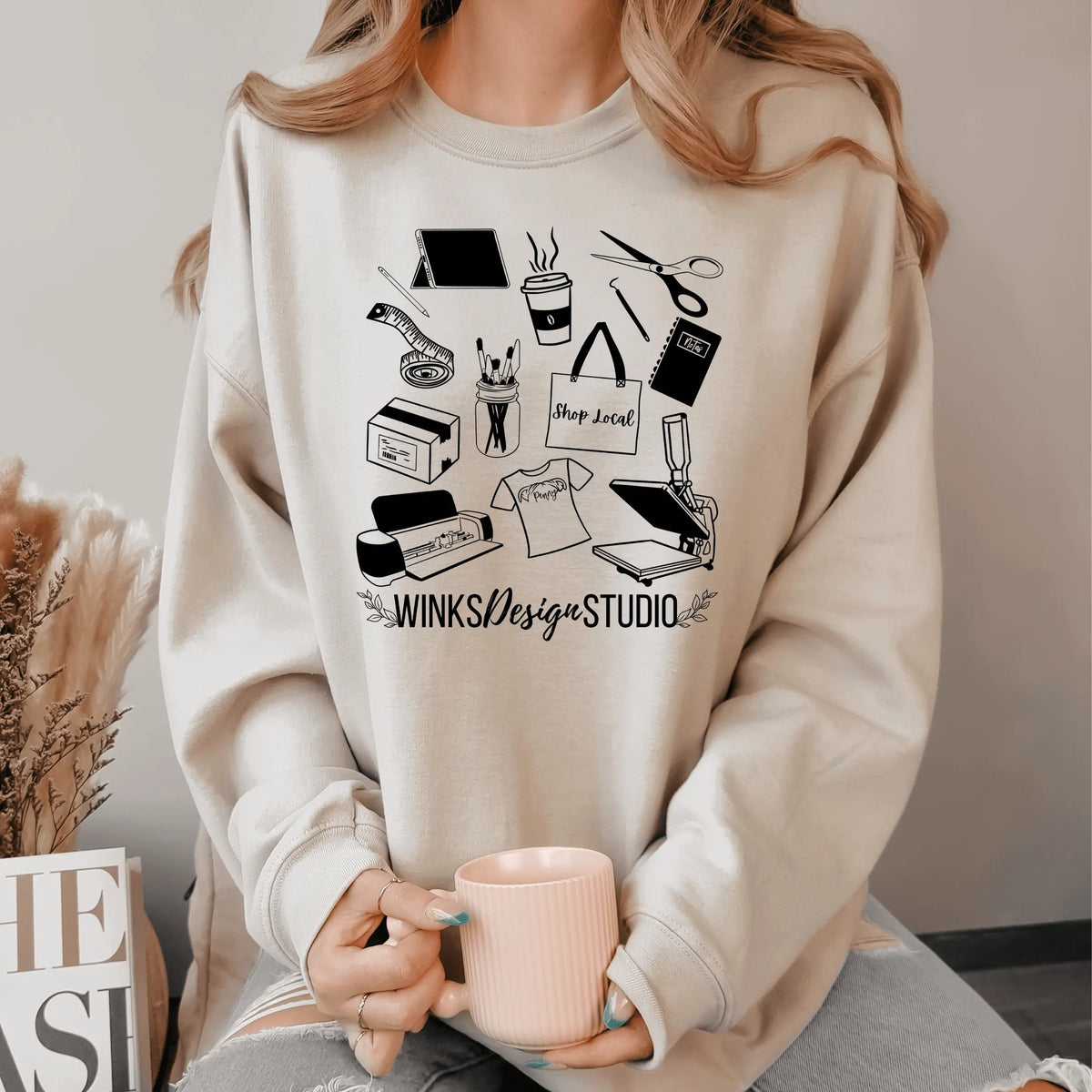 Winks Design Studio LLC WDS Pattern crewneck sweatshirt with colorful geometric design on soft fabric.