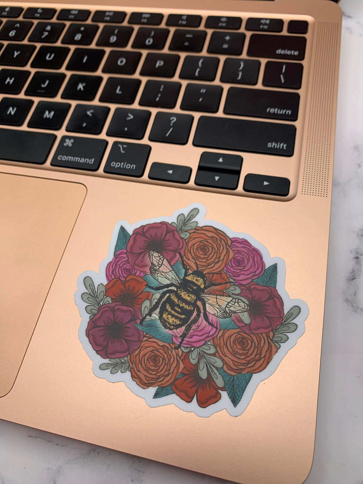 Bee on Flowers Vinyl Sticker - Winks Design Studio,LLC