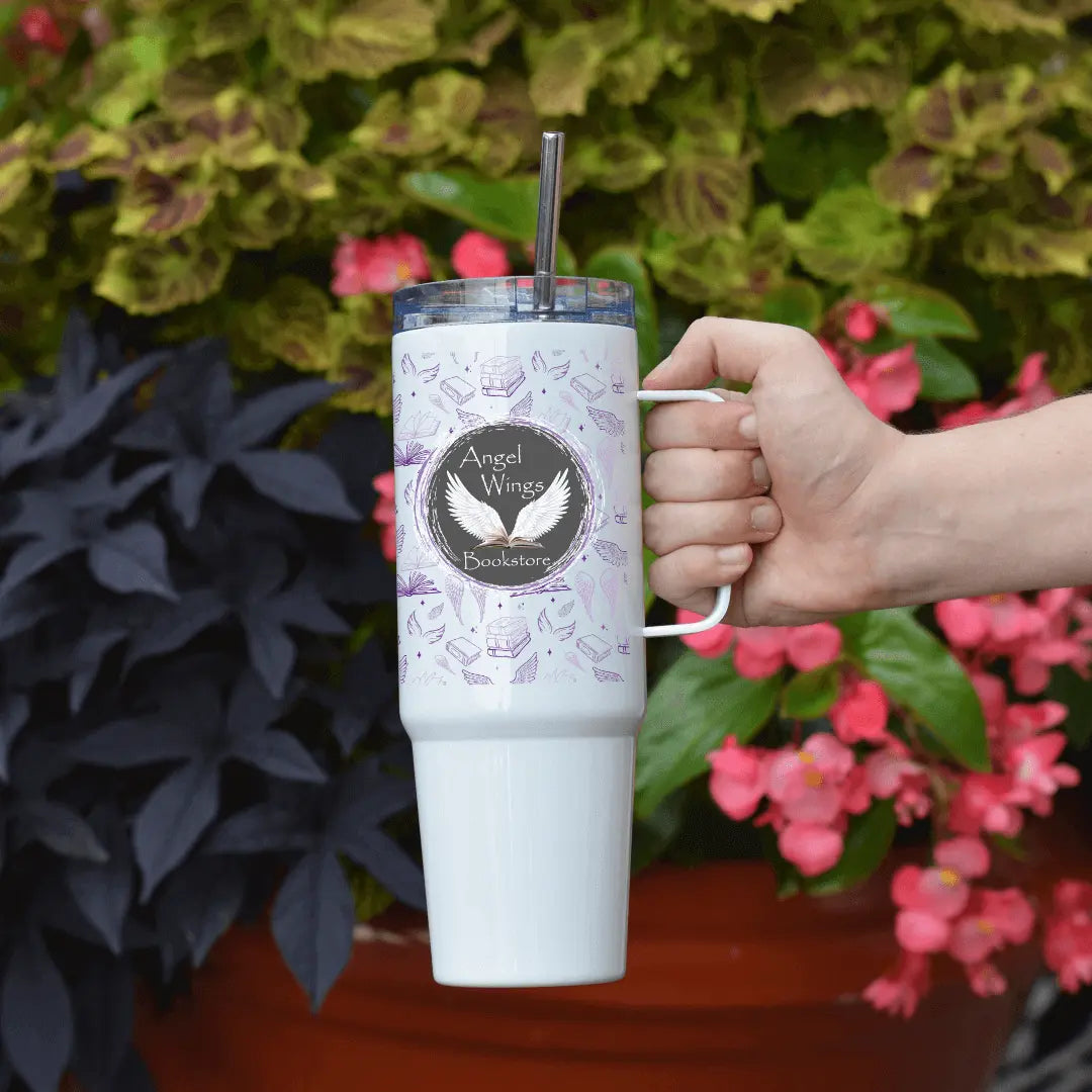 Angel Wings Bookstore 40oz tumbler by Winks Design Studio, LLC, featuring a sleek drinkware design with angel wing artwork.
