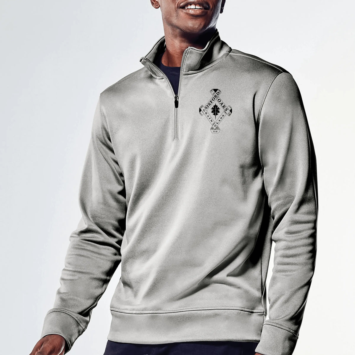 Dark silver fleece pullover from Oxford Oaks Distillery by Winks Design Studio, LLC, featuring a comfortable, cozy design.