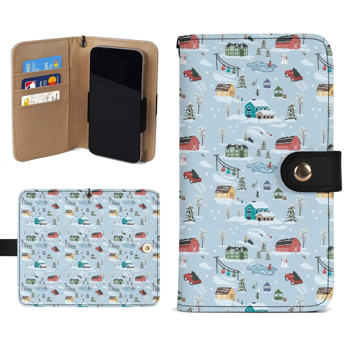Winks Design Studio LLC Christmas Village flip phone case with festive holiday village scene on a protective case.