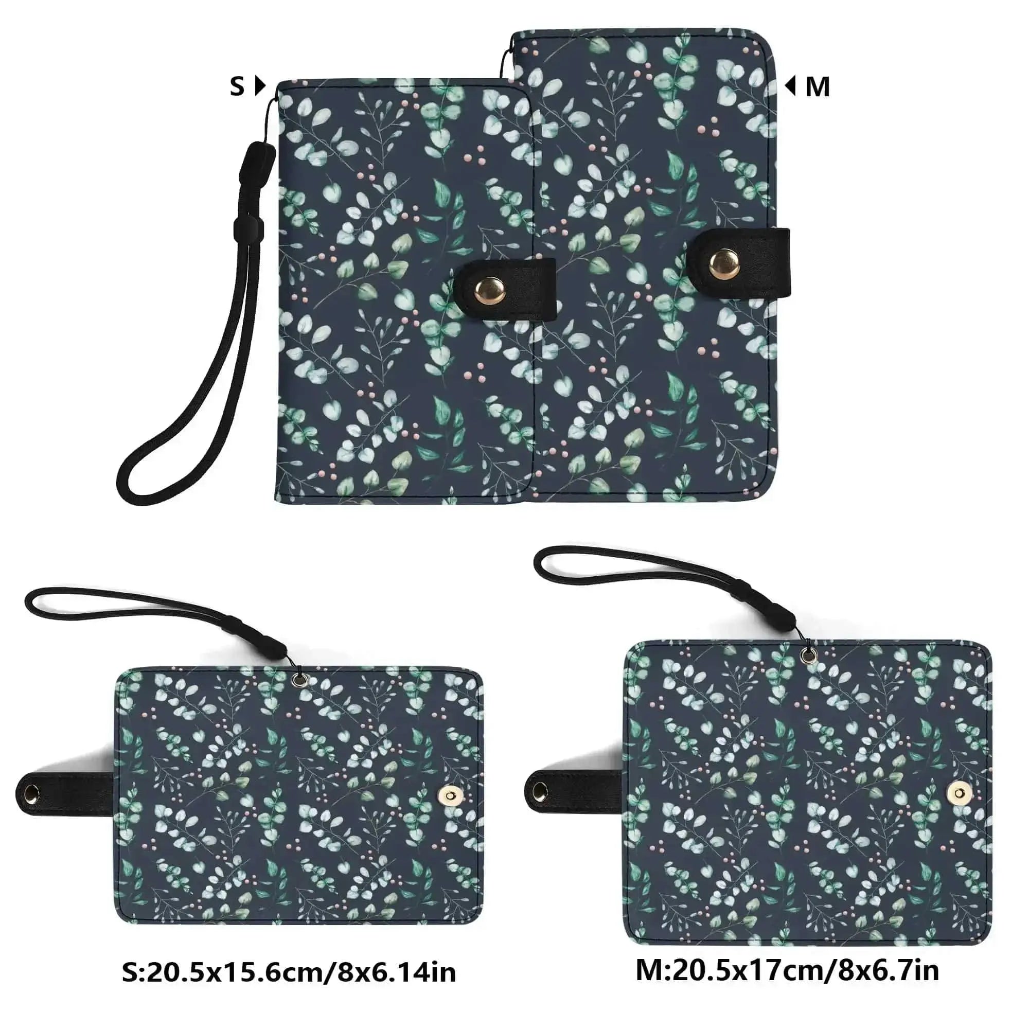 Eucalyptus flip phone case wallet by Winks Design Studio, LLC, featuring a small eucalyptus pattern and card slots.