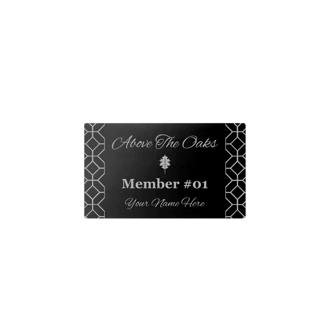 Above The Oaks Black Gift Card from Winks Design Studio, LLC, featuring a sleek black design and elegant branding.