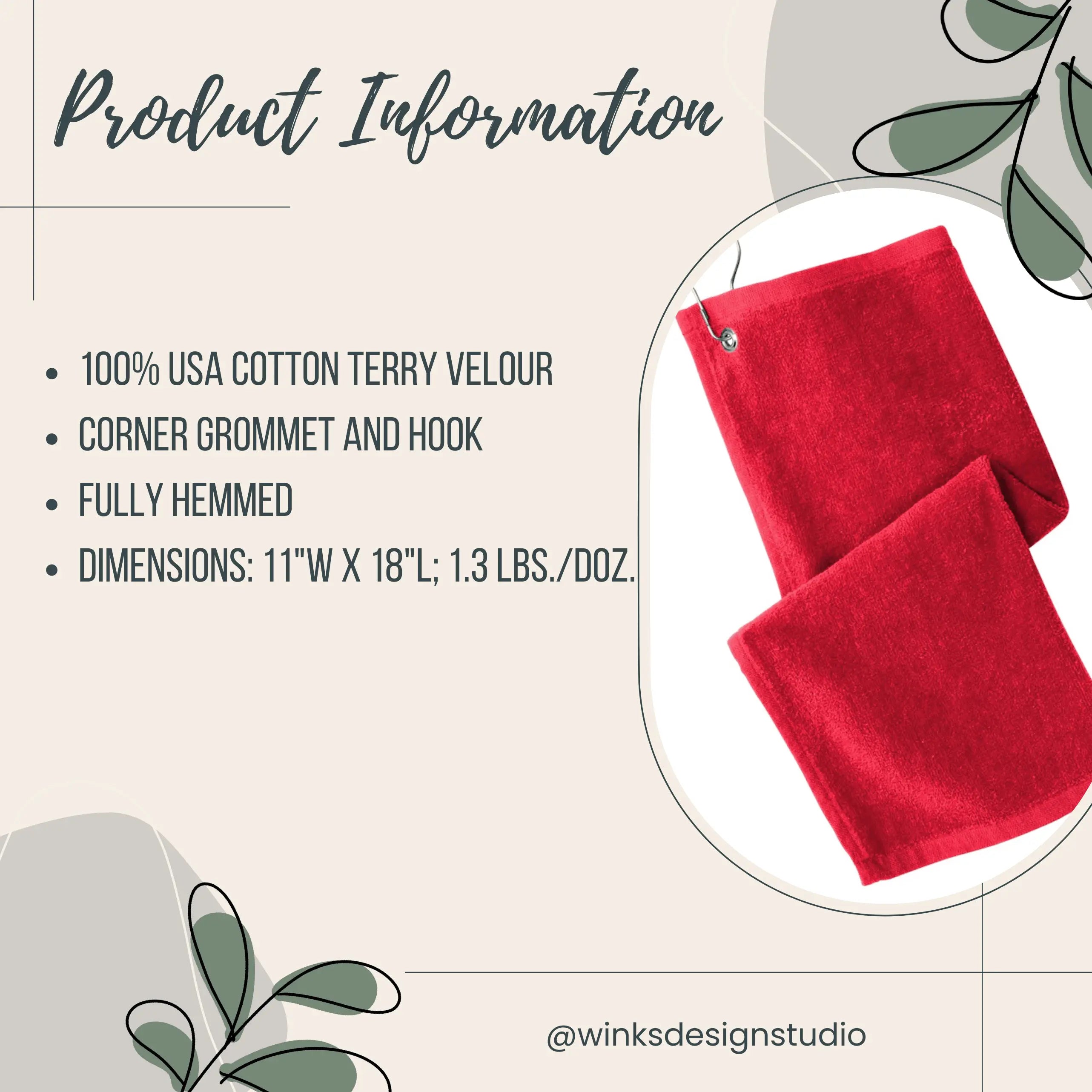 Black Avian Exotic hemmed golf towel by Winks Design Studio, LLC, showing detailed embroidery and soft fabric texture.