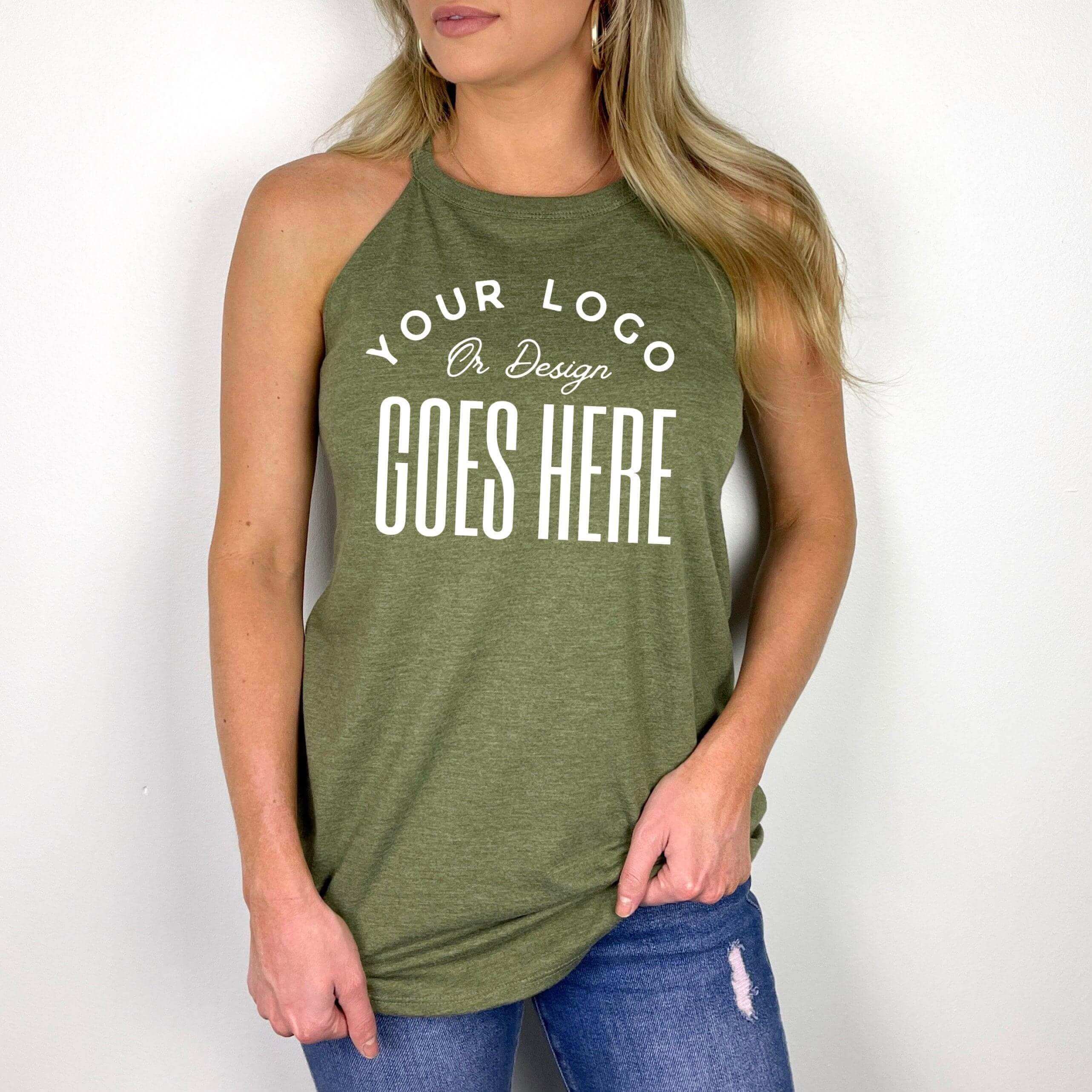 Black custom halter tank top by Winks Design Studio, LLC, with a fitted halter design and lightweight fabric.