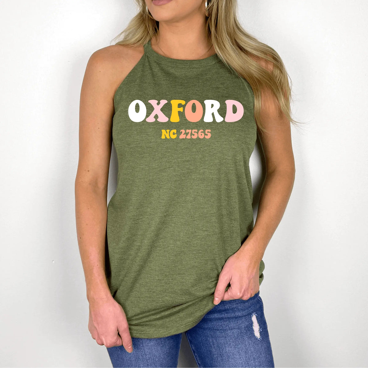 Retro Oxford Halter Tank top by Winks Design Studio, LLC, featuring a small, vintage-inspired halter neckline and classic design.