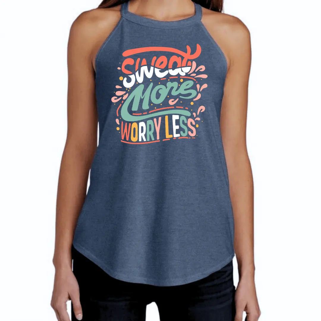 Winks Design Studio LLC Sweat More Worry Less halter tank top, small size, casual sleeveless halter style for women