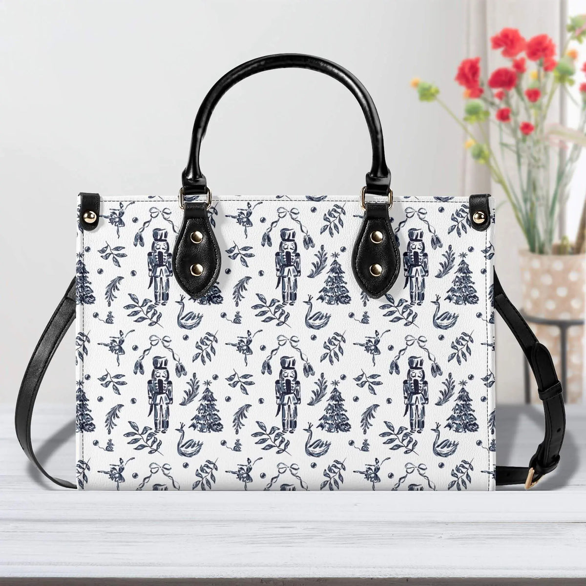 Luxury leather Nutcracker handbag by Winks Design Studio, LLC, featuring elegant craftsmanship and stylish design.