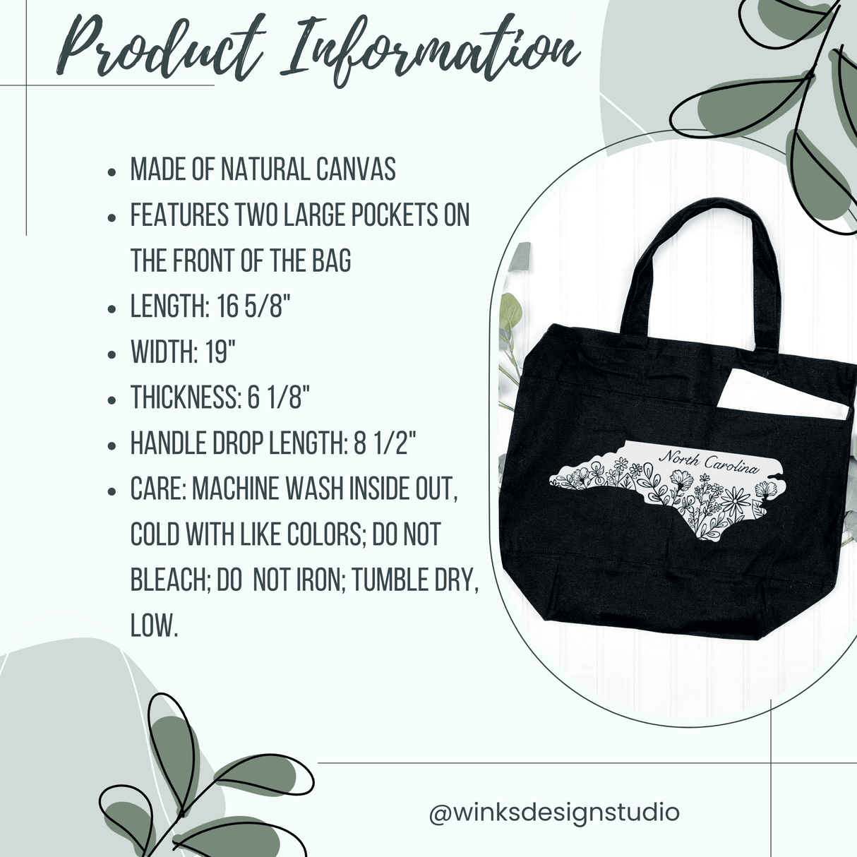 NCSBA Tote with Pockets - Winks Design Studio,LLC