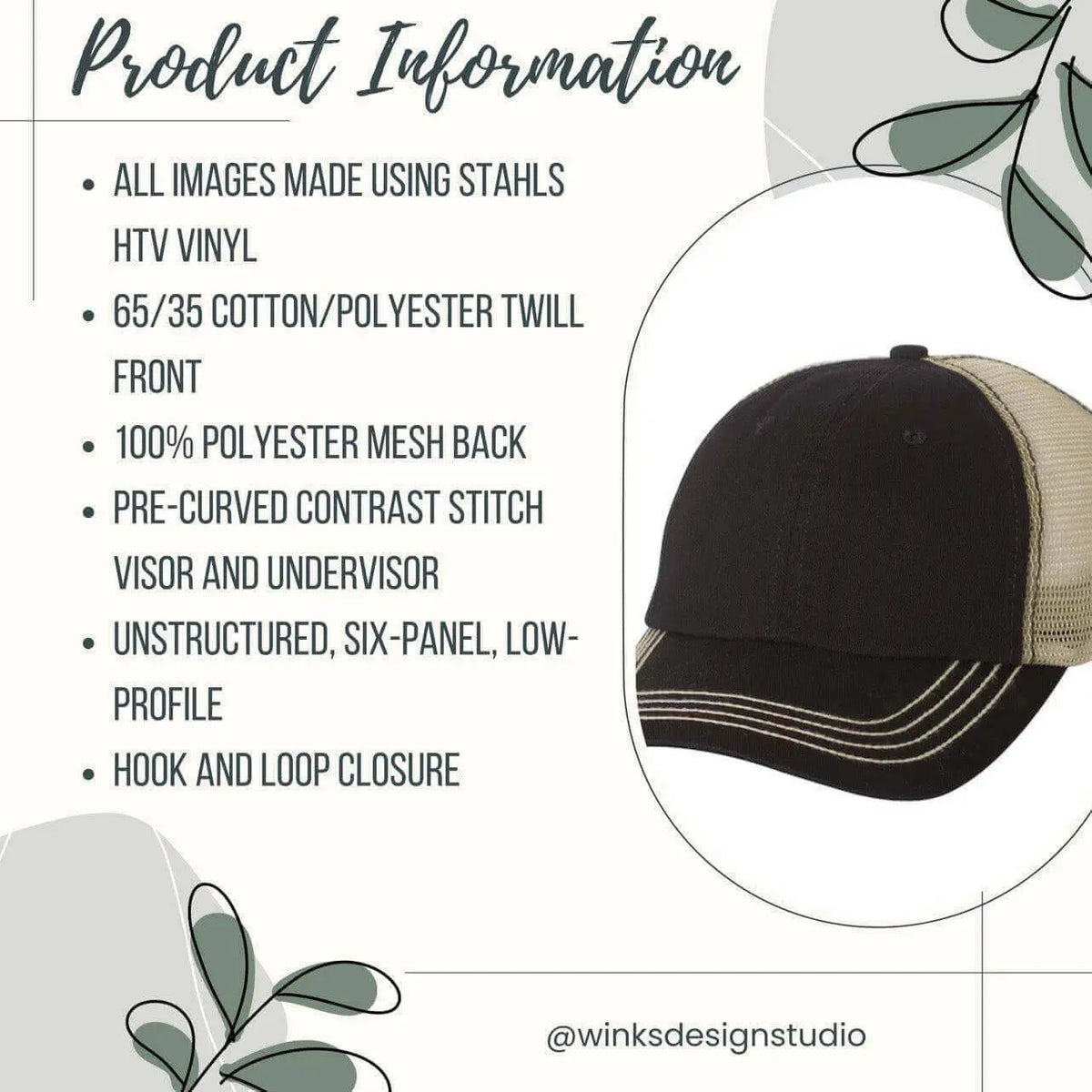 Black and khaki Avian Exotic Trucker Hat by Winks Design Studio, LLC, featuring a stylish bird-themed design on the front.