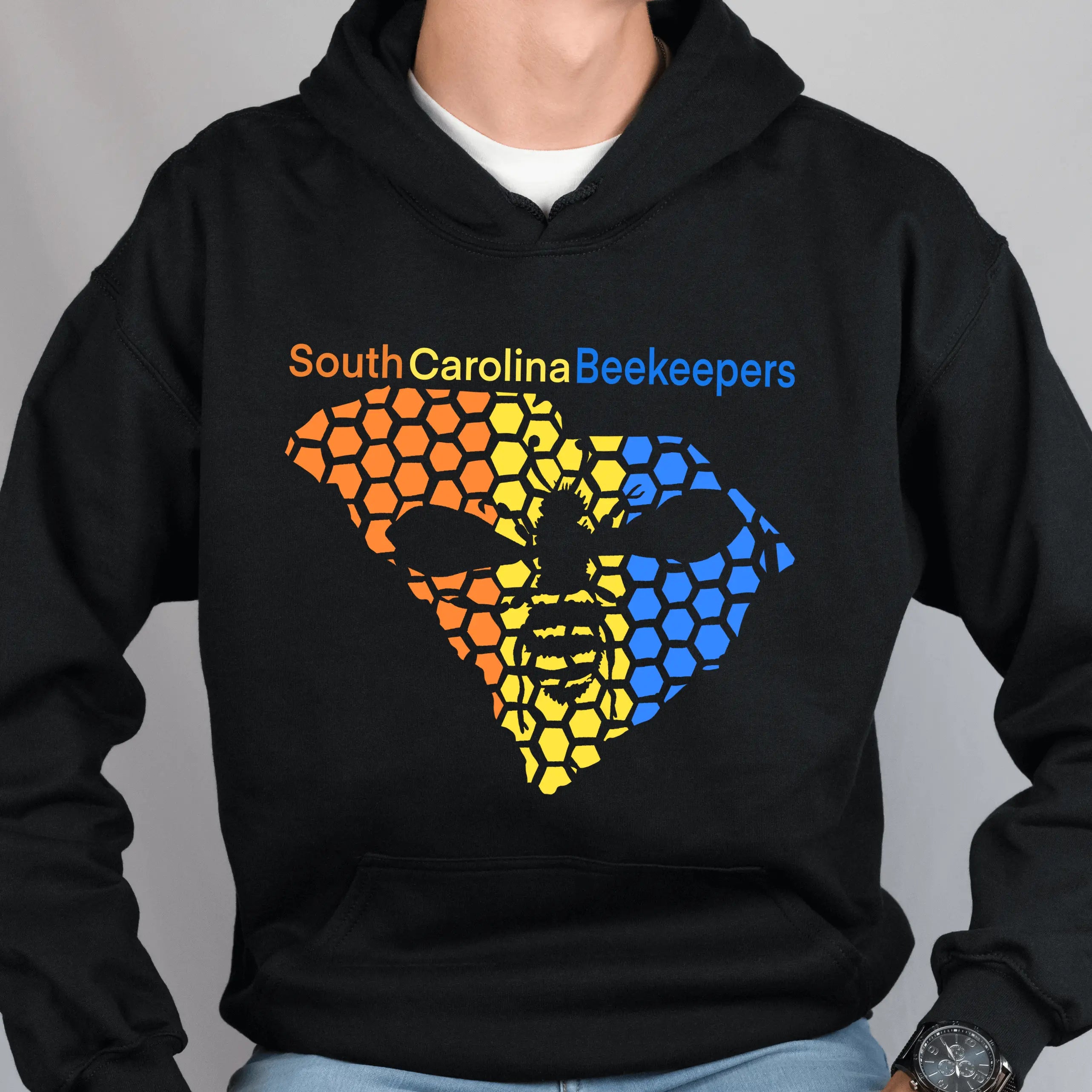 Blue SCBA South Carolina Beekeeper Hoodie by Winks Design Studio, LLC, featuring a comfortable fit and bee-themed graphic.