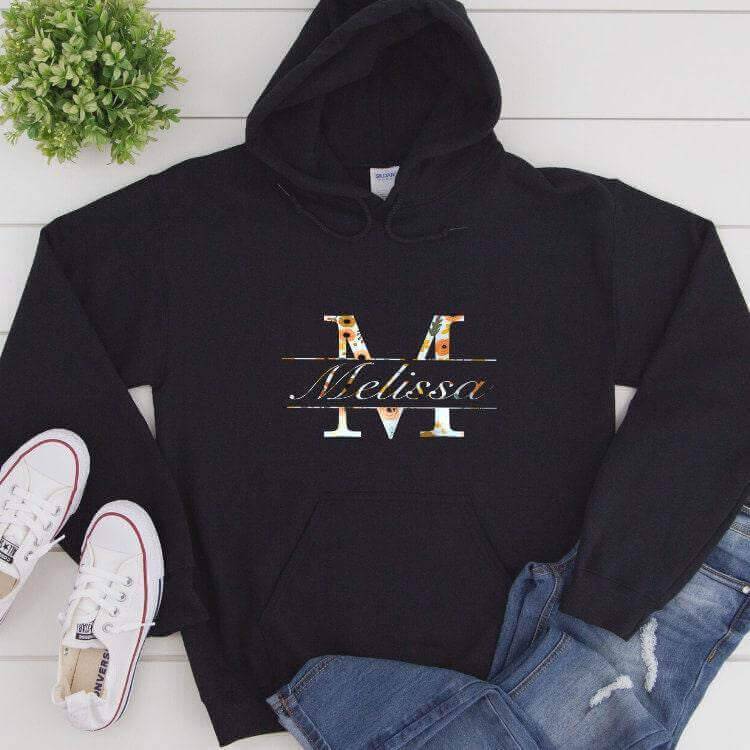 Monogram Pullover Hoodie, Custom Monogram Name Sweatshirt, , Personalized Gift For Her - Winks Design Studio,LLC
