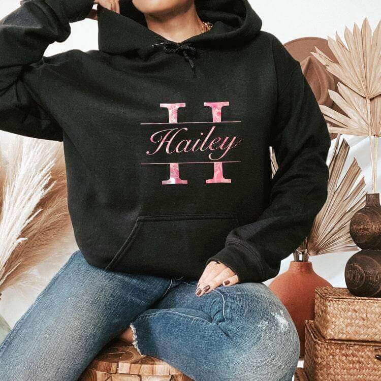Monogram Pullover Hoodie, Custom Monogram Name Sweatshirt, , Personalized Gift For Her - Winks Design Studio,LLC