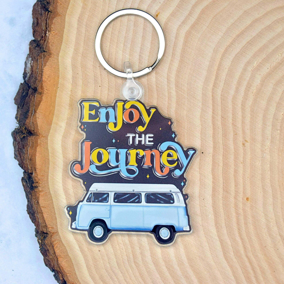 70s retro van keychain by Winks Design Studio, LLC featuring a vintage-style van charm on a metal keychain.