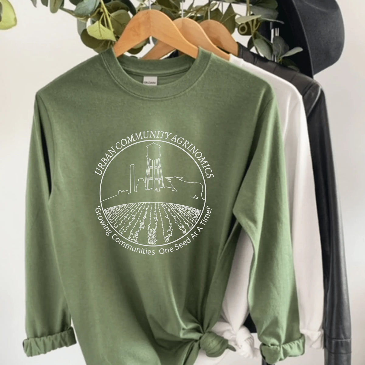 Winks Design Studio LLC UCAN Long Sleeve shirt in military green, small size, with a comfortable fit and casual style.