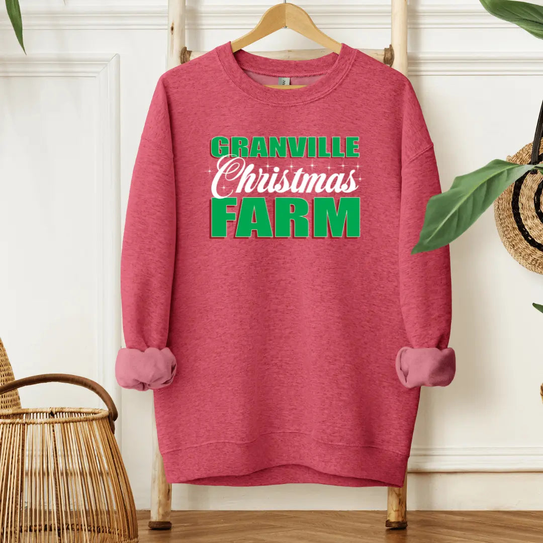 Black Granville Christmas Farm long sleeve shirt by Winks Design Studio, LLC, featuring festive holiday farm design.