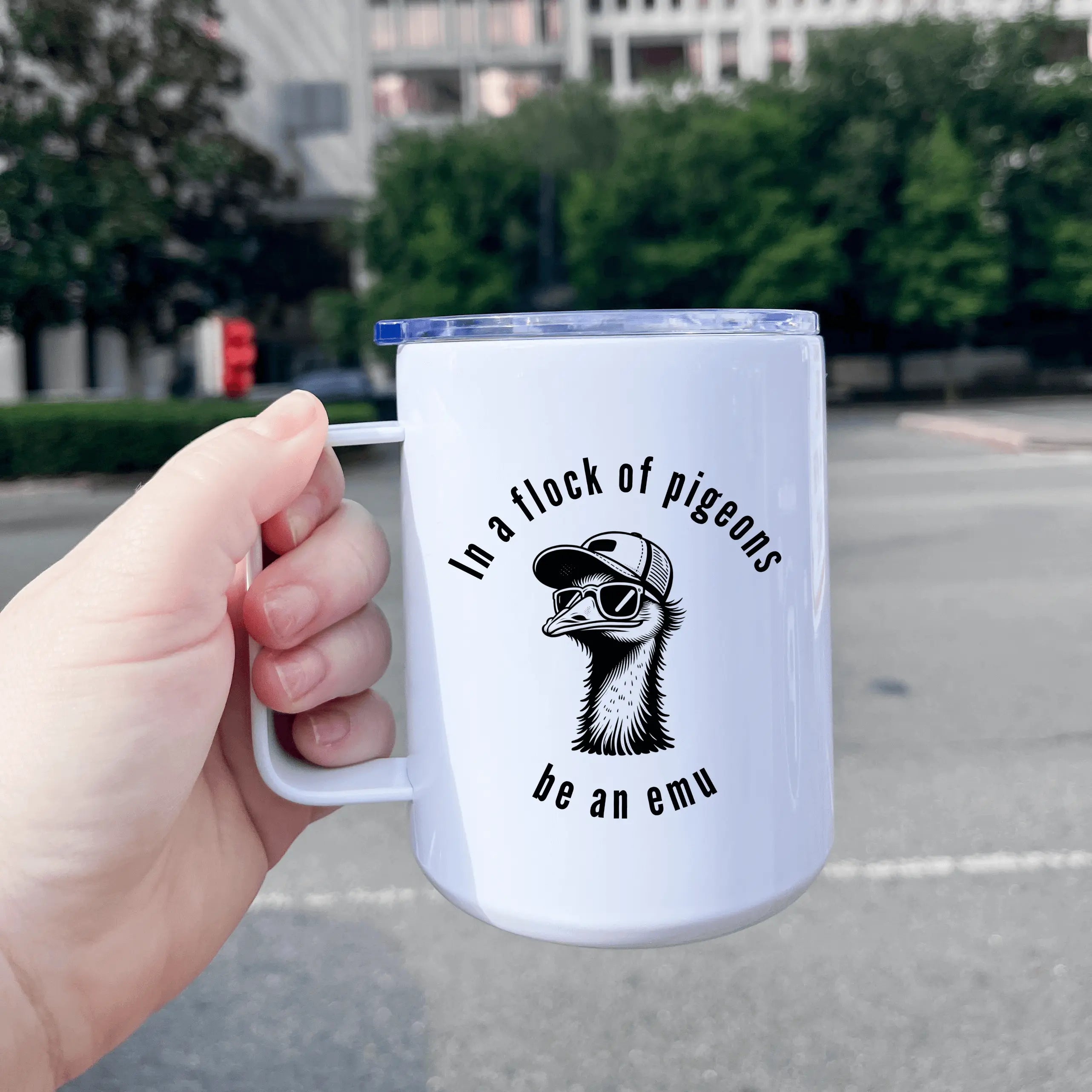 Winks Design Studio LLC 13oz insulated stainless steel mug with classic R & R logo, available in multiple designs, metal drinkware.