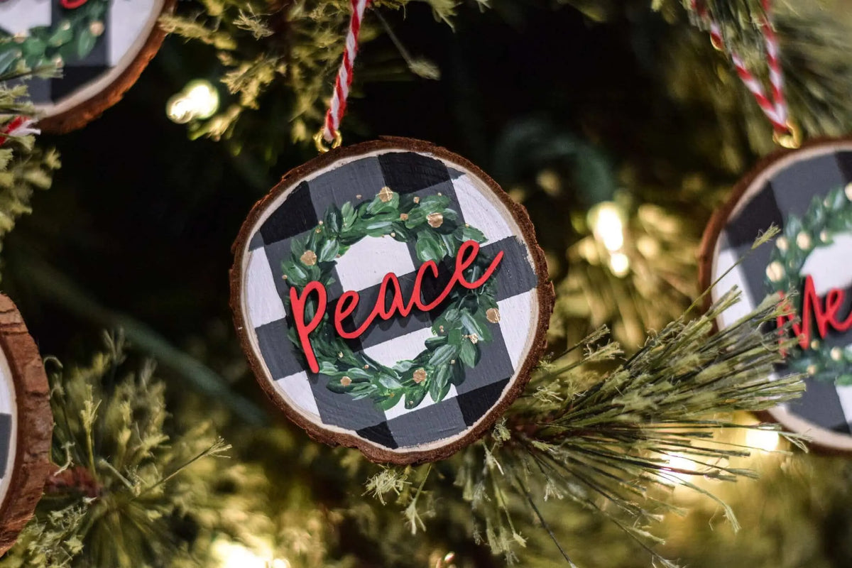 Customizable Christmas wreath ornament by Winks Design Studio, LLC featuring festive holiday design and personalized details.
