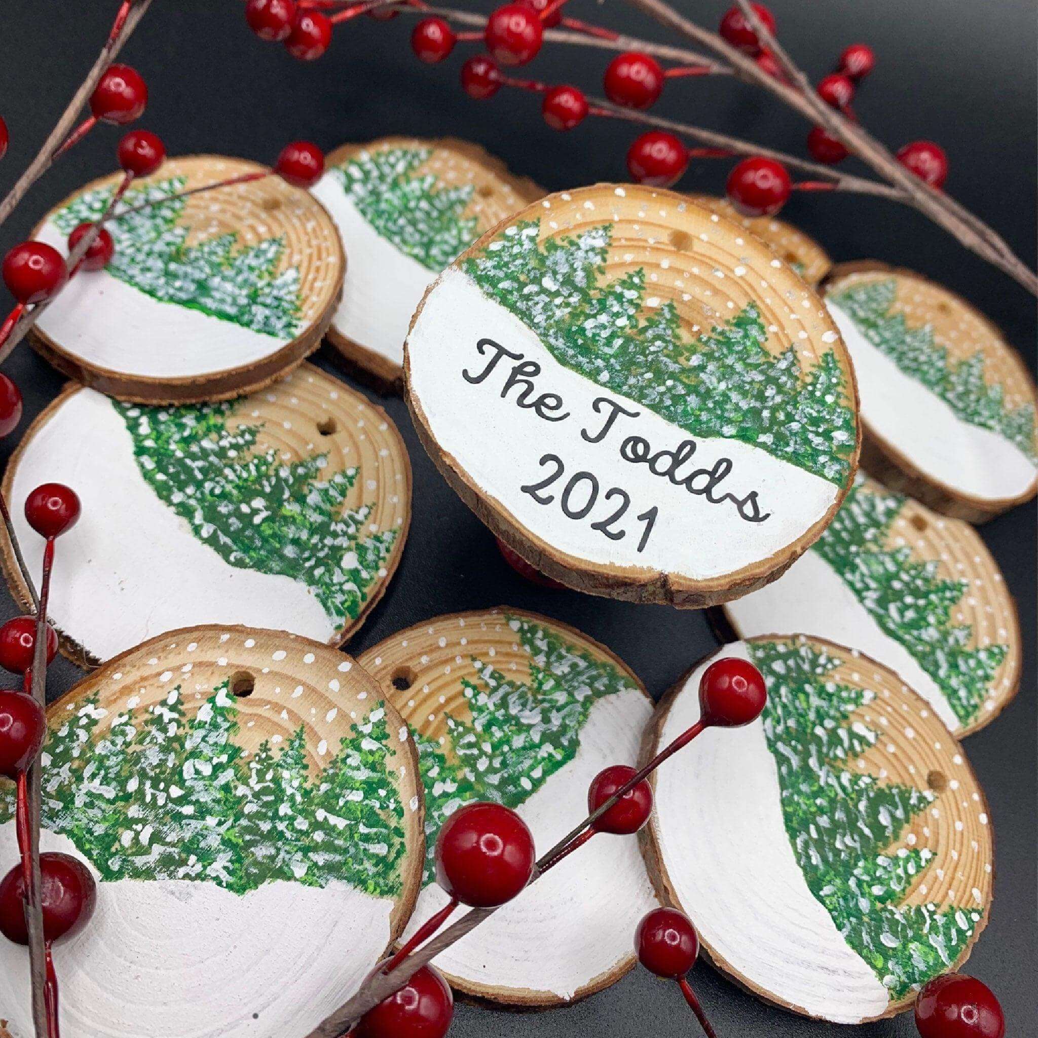 Personalized snow globe Christmas tree ornament by Winks Design Studio LLC featuring a festive holiday scene inside a clear globe.
