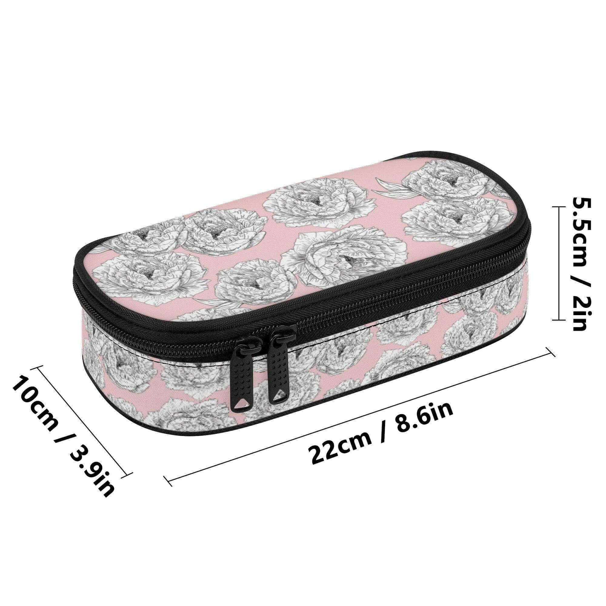 Pink peony flower 3-layer bag organizer pencil case by Winks Design Studio, LLC with floral pattern and multiple compartments.