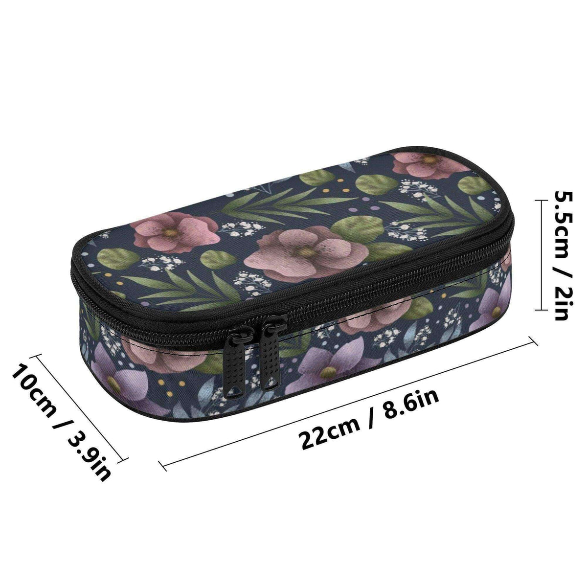 Purple Hydrangea 3-layer pencil case by Winks Design Studio, LLC, featuring multiple compartments for organizing pens and stationery.