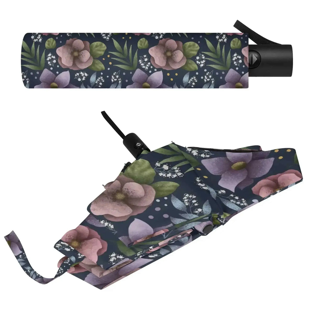Blue Hydrangea Flower Rain Umbrella by Winks Design Studio featuring vibrant hydrangea blossom pattern on waterproof canopy.