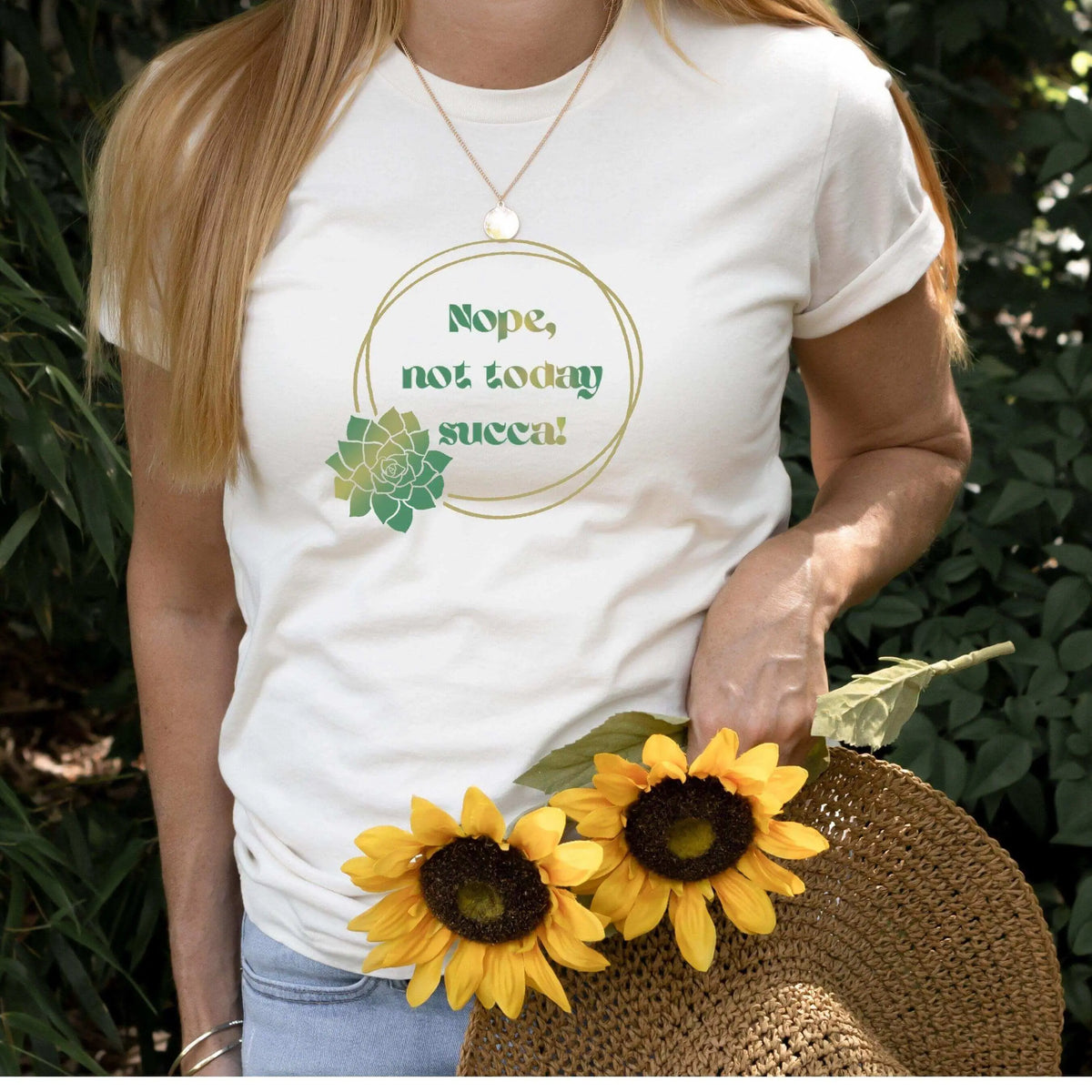 Winks Design Studio LLC Nope, Not Today Succa T-Shirt featuring a cactus design, casual shirt for everyday wear.