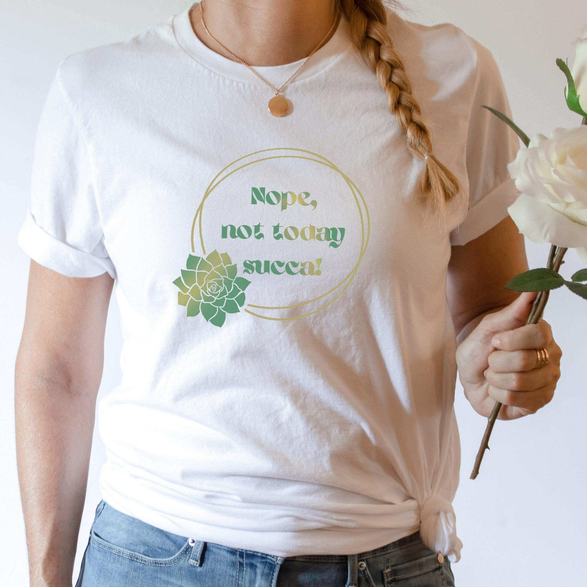 Winks Design Studio LLC Nope, Not Today Succa T-Shirt featuring a cactus graphic on a casual shirt.
