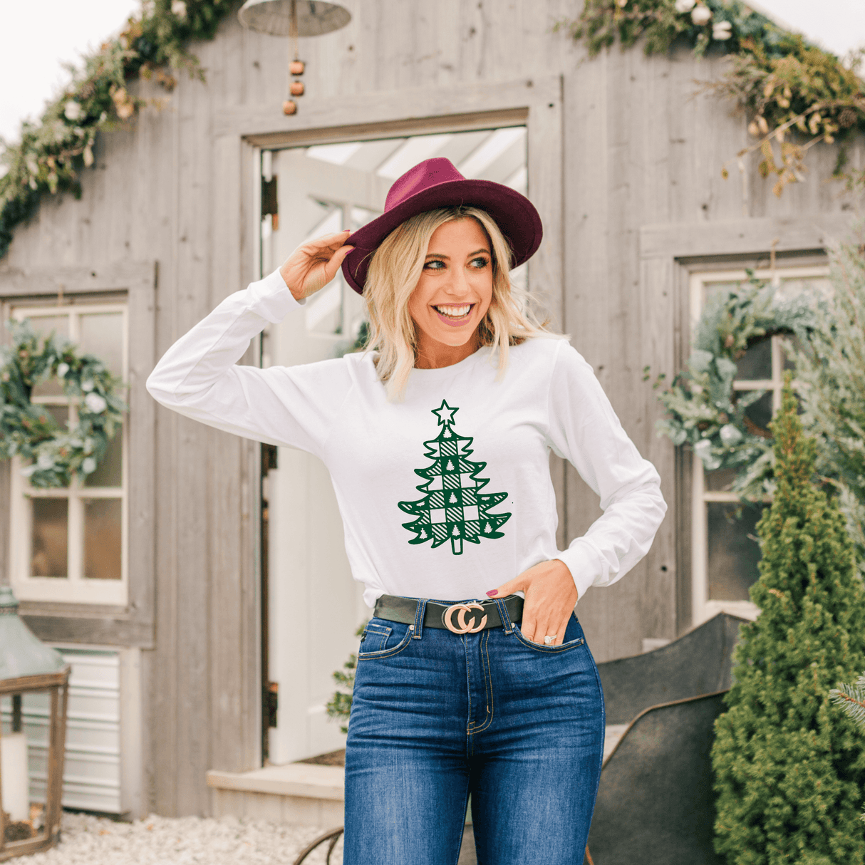 Plaid Christmas Tree Long Sleeve - Winks Design Studio,LLC